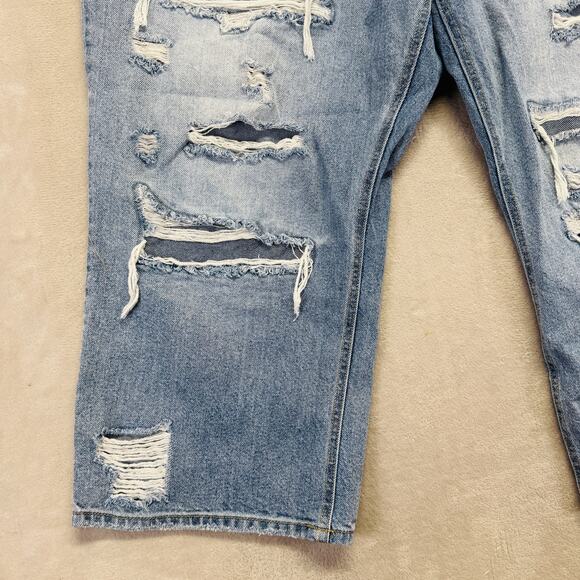 KanCan Jeans Womens 20 Estilo Blue Denim High Rise Destroyed Wide‎ Leg Cropped - Picture 7 of 13